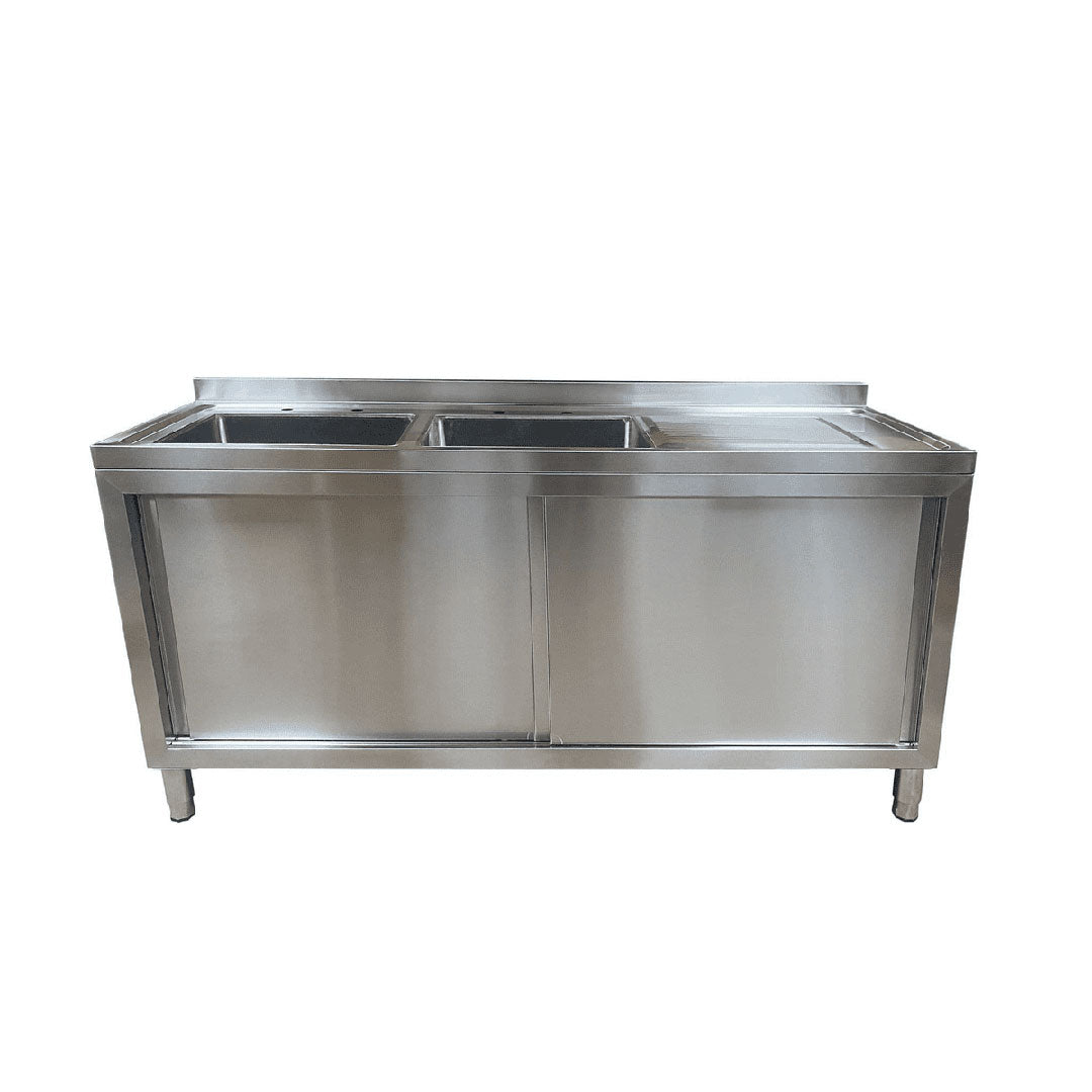 Commercial Double Bowl Sink Cupboard - 1500x600mm - Right Hand Drainer