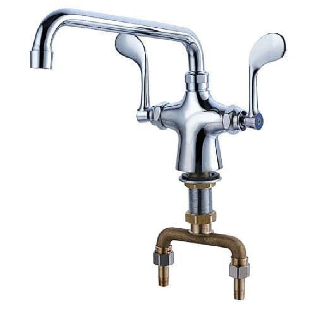 Commercial Heavy Duty Deck Mounted Monobloc Straight Neck Taps- Wrist Action Levers