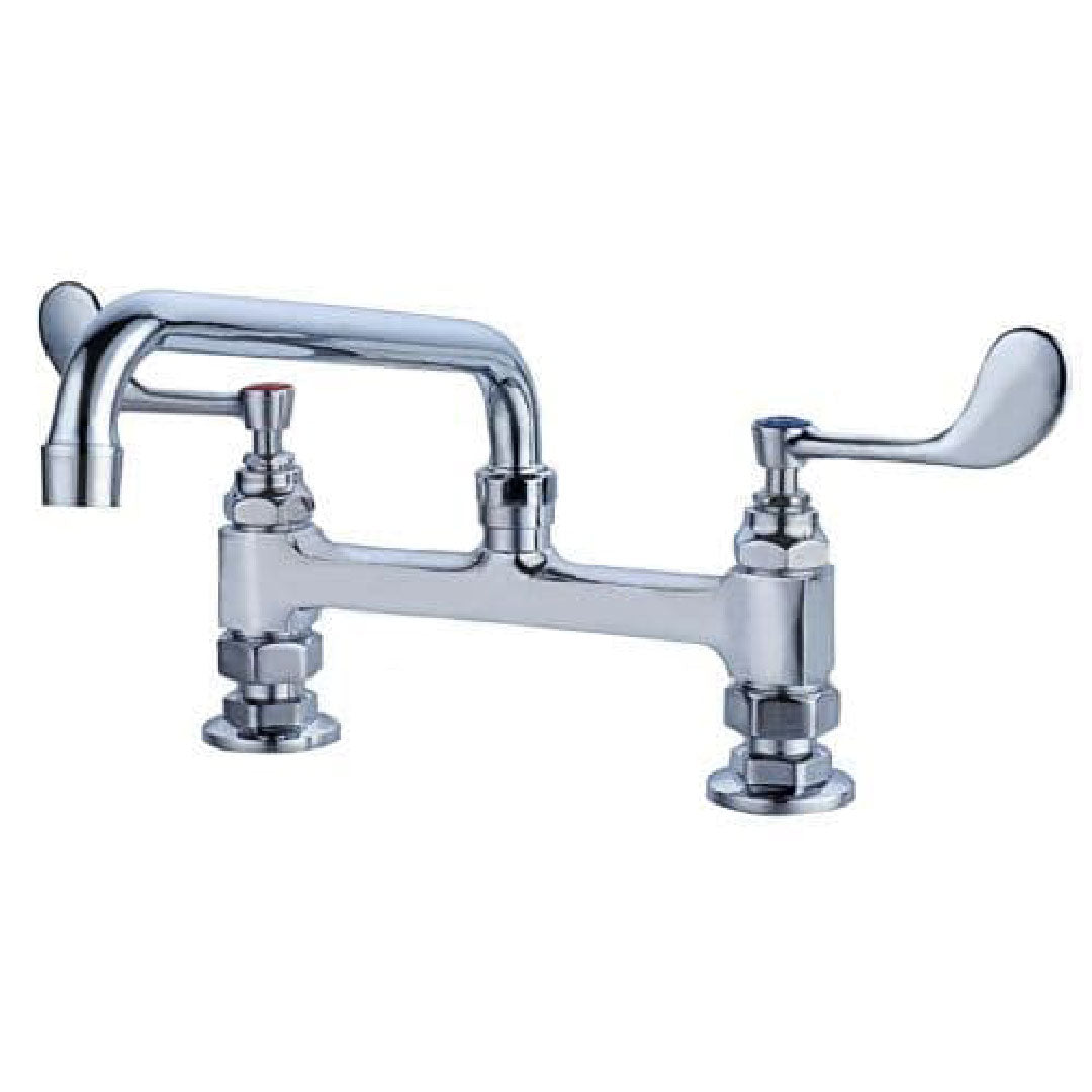 Commercial Heavy Duty Deck Mounted Twin Pedestal Mixer Taps - Long Levers