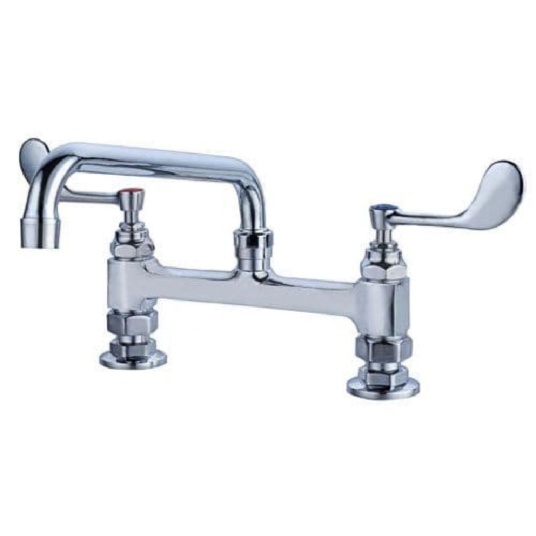 Commercial Heavy Duty Deck Mounted Twin Pedestal Mixer Taps - Long Levers - Catering Taps