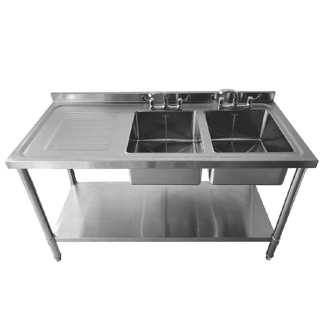 Double Bowl Commercial Catering Sink - 1500x600x900mm - Left Hand Drainer