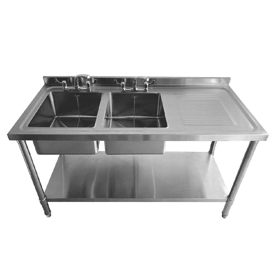 Double Bowl Commercial Catering Sink - 1500x600x900mm - Right Hand Drainer