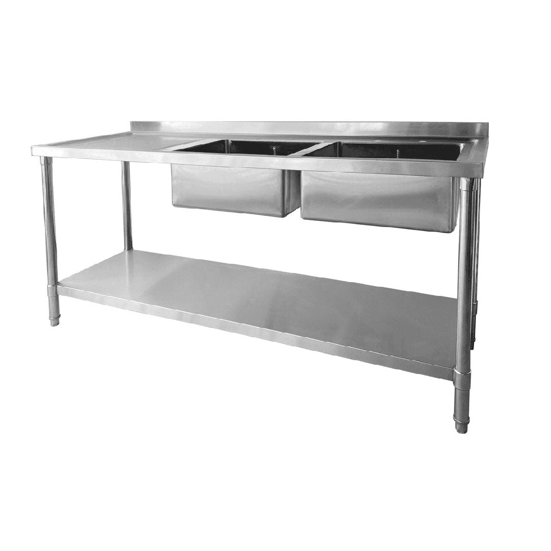 Double Bowl Commercial Catering Sink - 1800x600x900mm - Left Hand Drainer