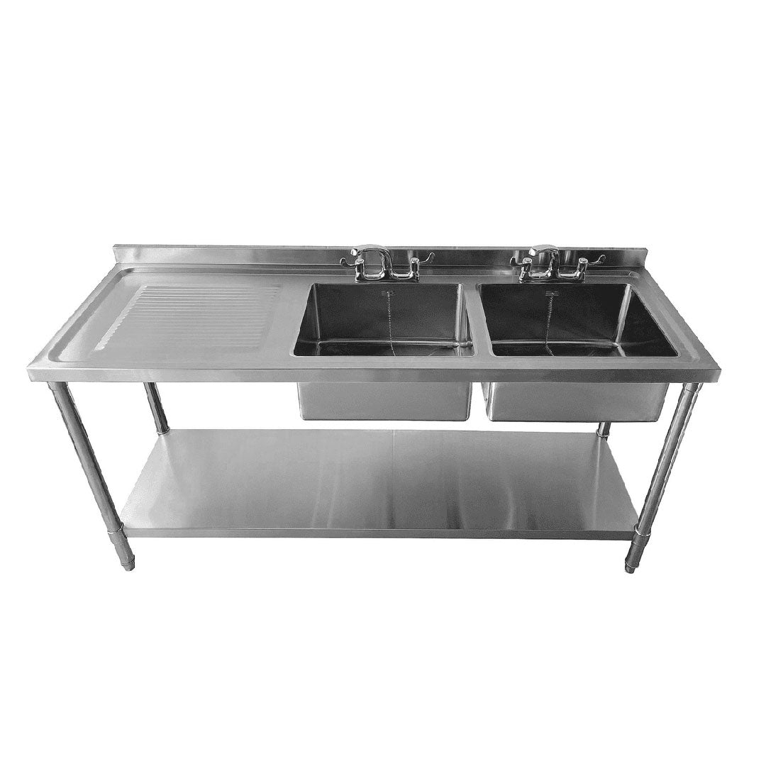 Double Bowl Commercial Catering Sink - 1800x600x900mm - Left Hand Drainer