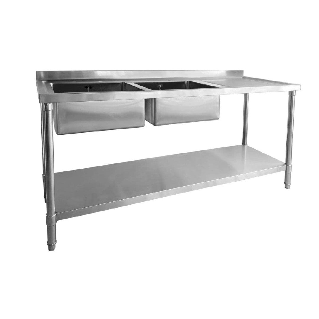 Double Bowl Commercial Catering Sink - 1800x600x900mm - Right Hand Drainer