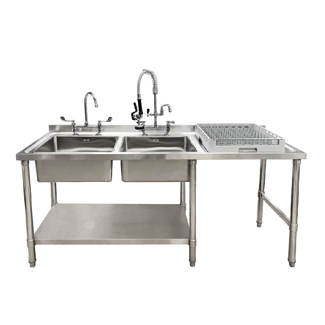 Double Bowl Commercial Sink For Dishwasher- 1800x650x900mm Right Hand Drainer