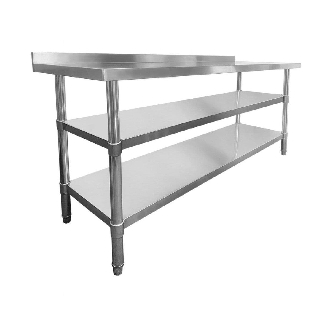Stainless Steel Wall Prep Table - 1800x600x900mm - 2 Under Shelves