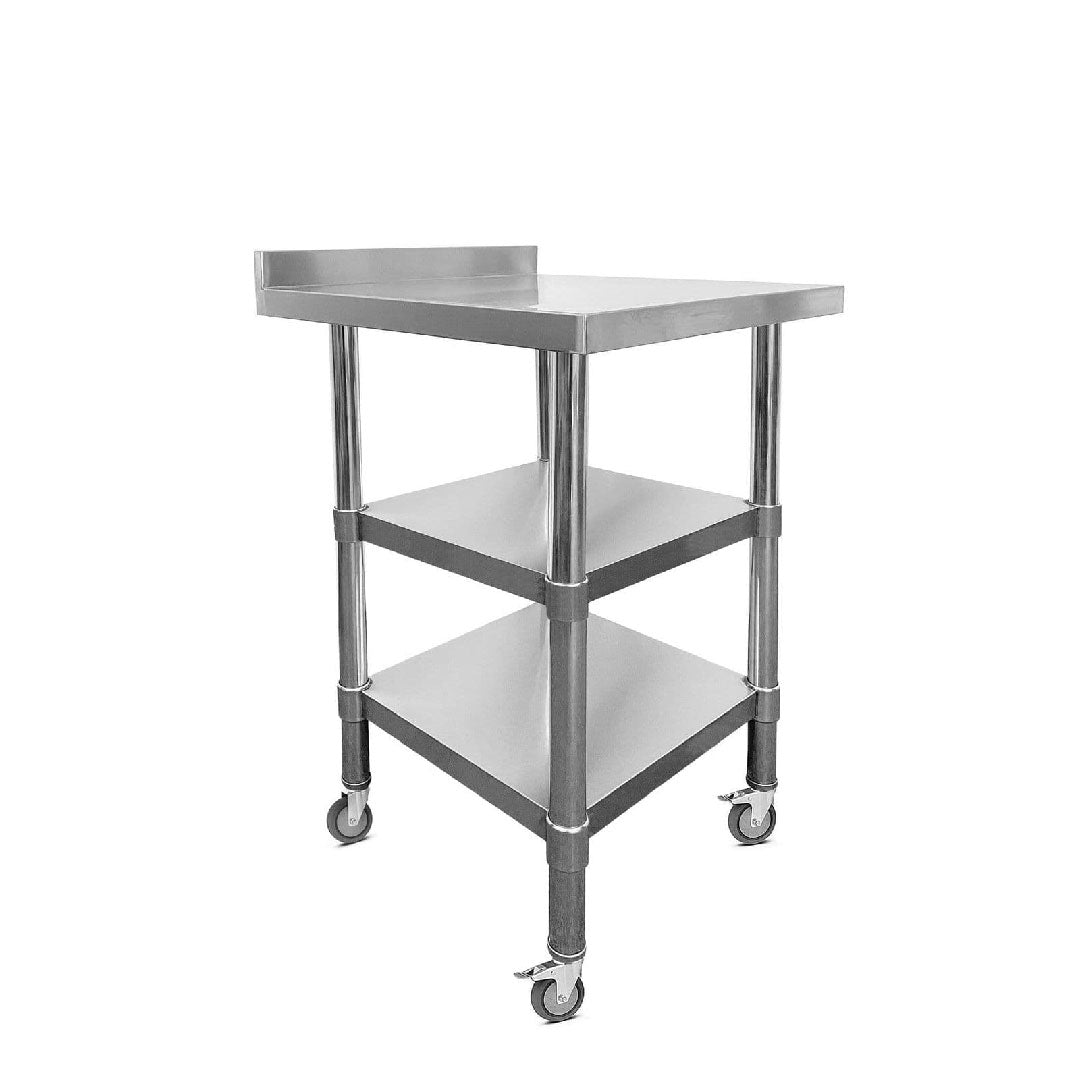 Stainless Steel Wall Prep Table - 600x600x900mm - Castors - Two Shelves