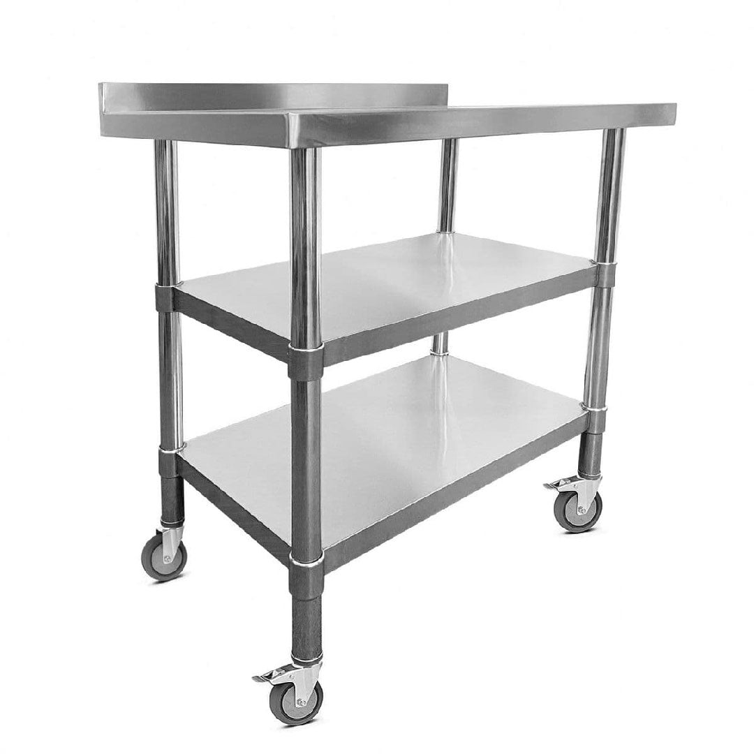 Stainless Steel Wall Prep Table - 900x600x900mm - Castors - Two Shelves