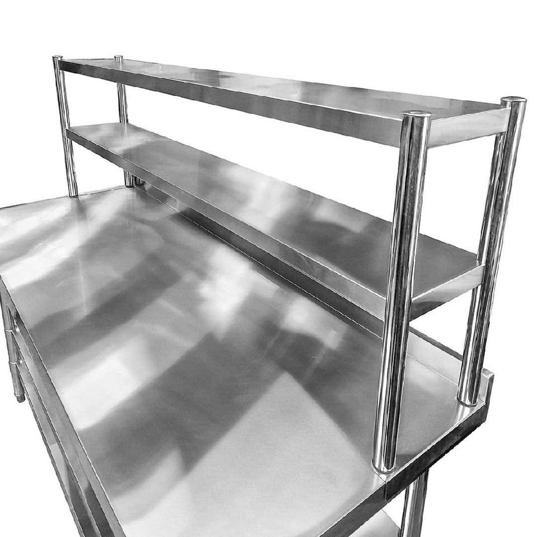 Stainless Steel Wall Prep Table With 2 Shelves & Gantry - 1000x600x900mm - Catering Taps