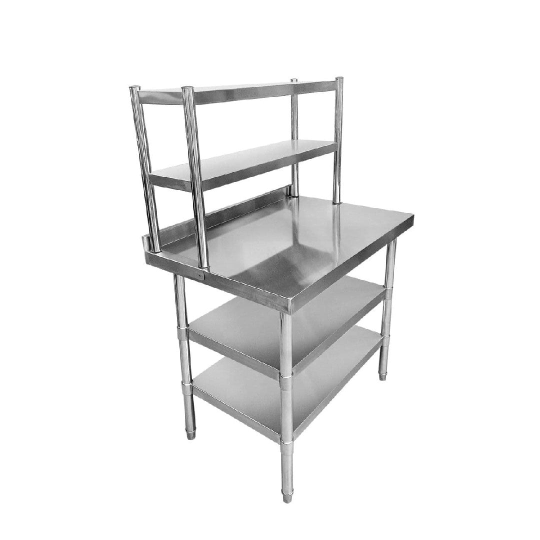 Stainless Steel Wall Prep Table With 2 Shelves & Gantry - 1000x600x900mm