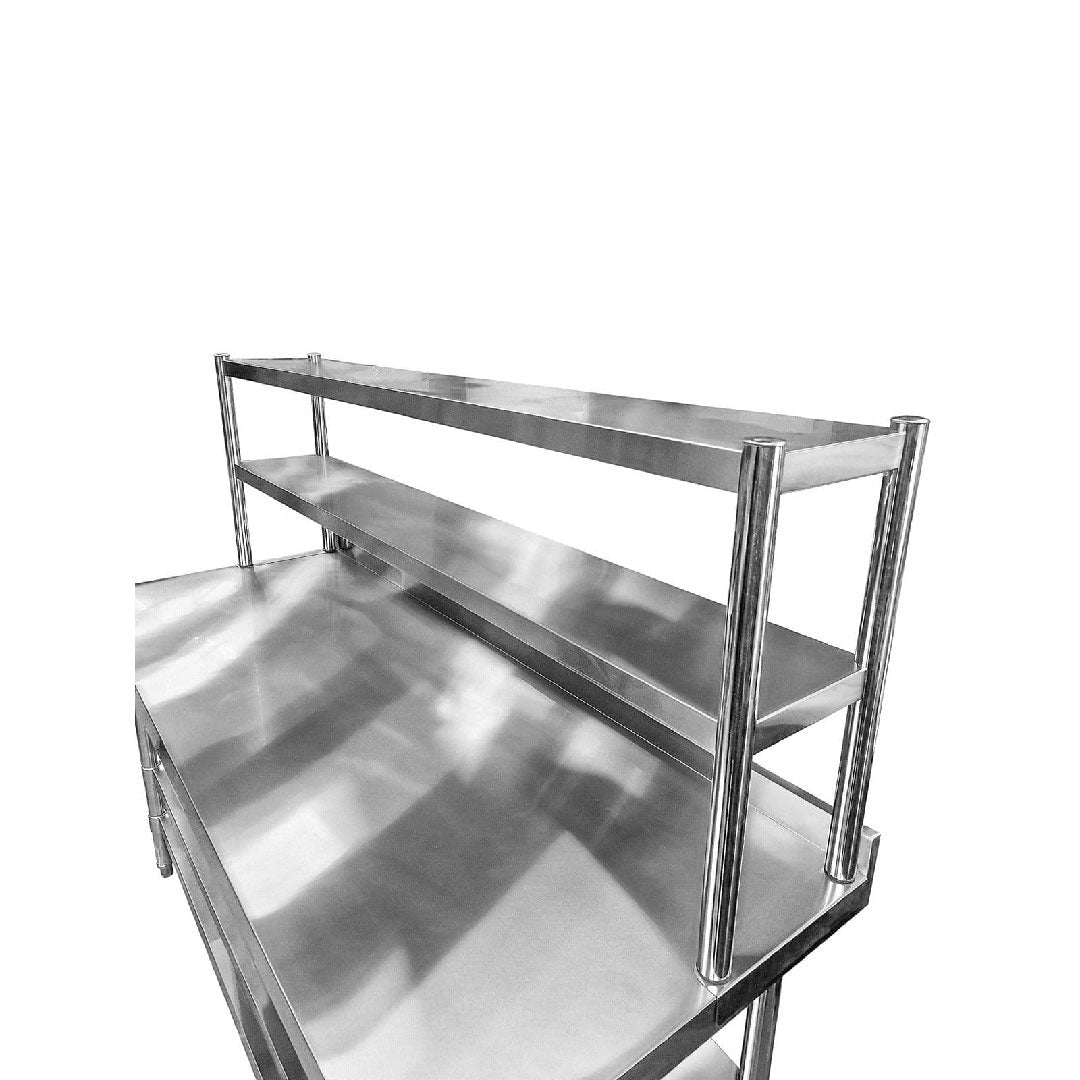 Stainless Steel Wall Prep Table With 2 Shelves & Gantry - 1500x600x900mm - Catering Taps