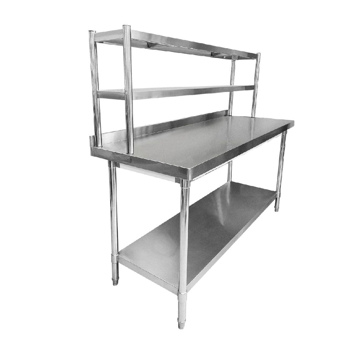 Stainless Steel Wall Prep Table With 2 Shelves & Gantry - 1800x600x900mm