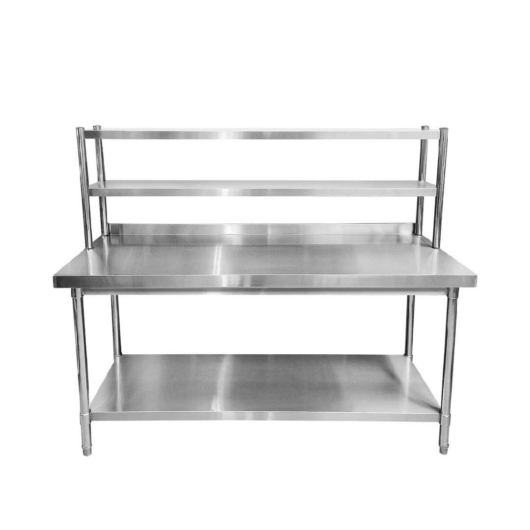 Stainless Steel Wall Prep Table With 2 Shelves & Gantry - 1800x600x900mm