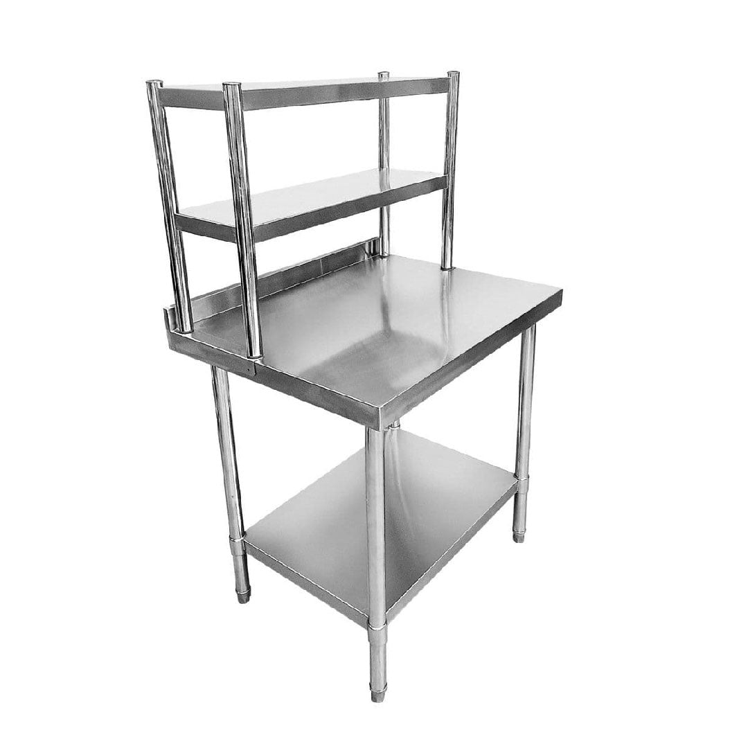 Stainless Steel Wall Prep Table With 2 Shelves & Gantry - 900x600x900mm