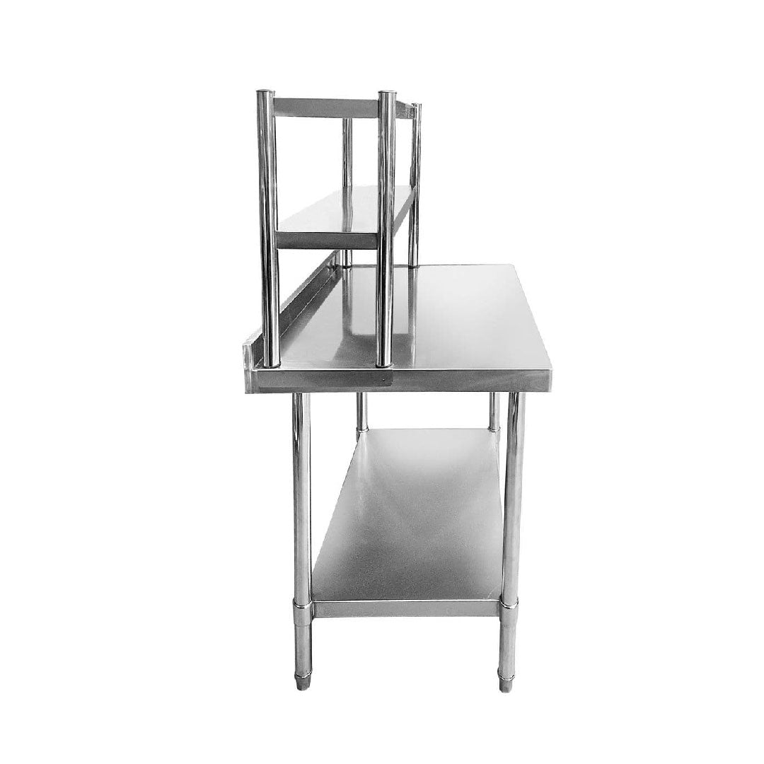 Stainless Steel Wall Prep Table With 2 Shelves & Gantry - 900x600x900mm