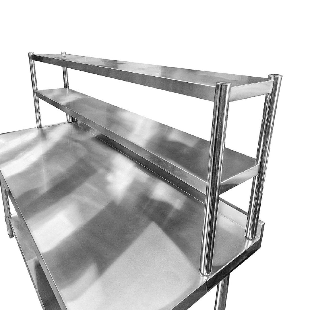 Stainless Steel Wall Prep Table With 2 Shelves & Gantry - 900x600x900mm
