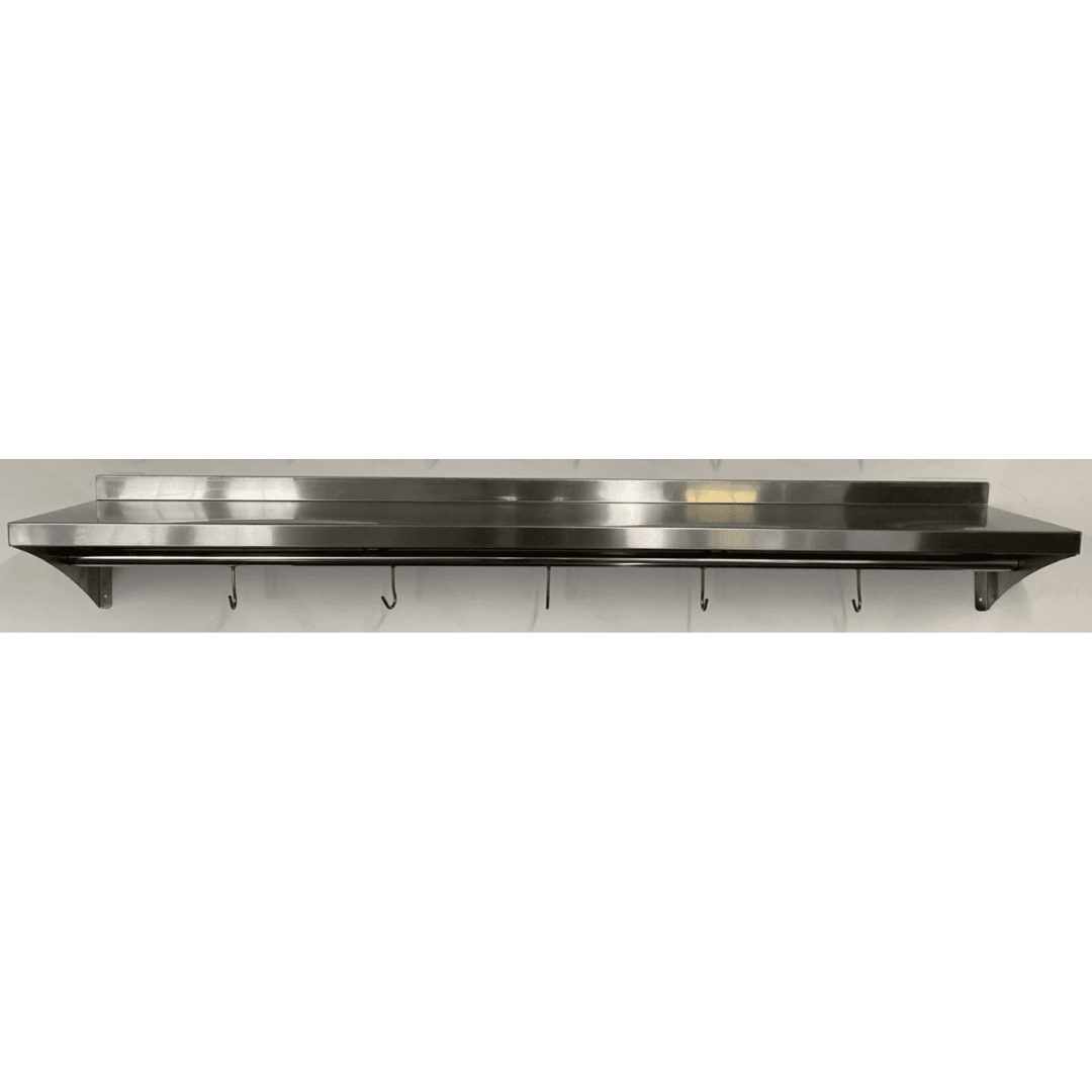 Stainless Steel Wall Shelf With Hook Rail - 1500x400mm - Catering Taps