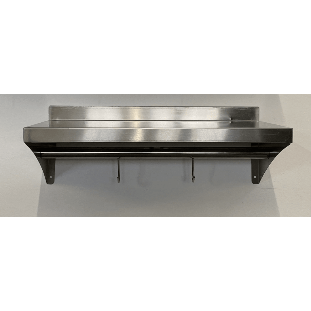 Stainless Steel Wall Shelf With Hook Rail - 600x400mm - Catering Taps
