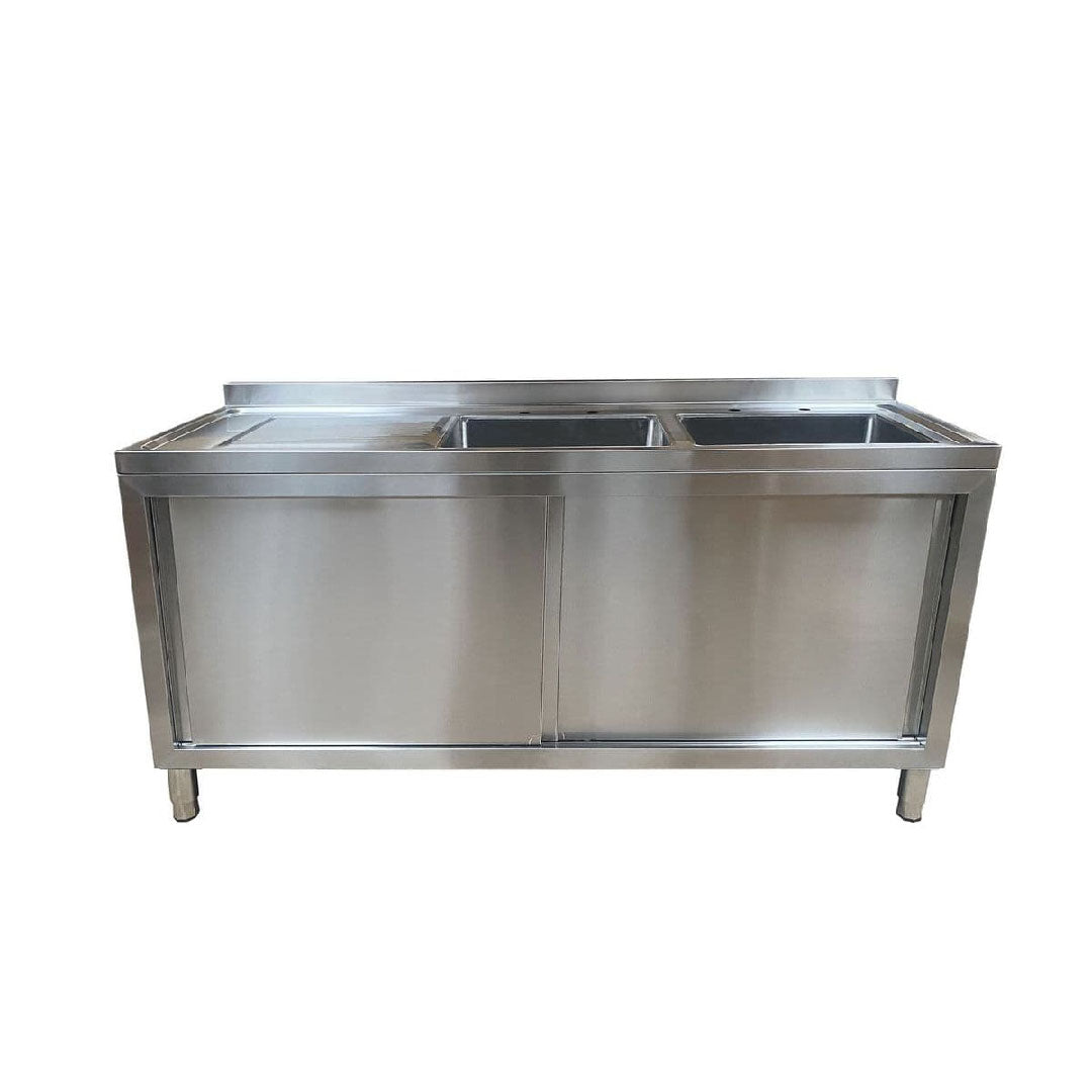 Commercial Double Bowl Sink Cupboard - 1800x600mm  - Left Hand Drainer