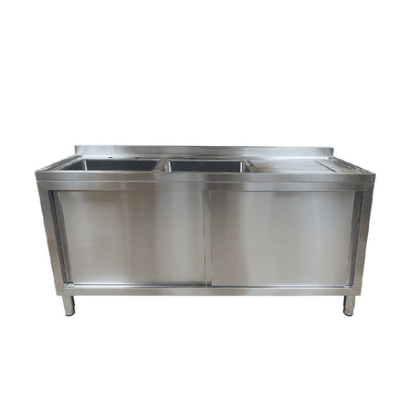 Commercial Double Bowl Sink Cupboard - 1800x600mm - Right Hand Drainer - Catering Taps
