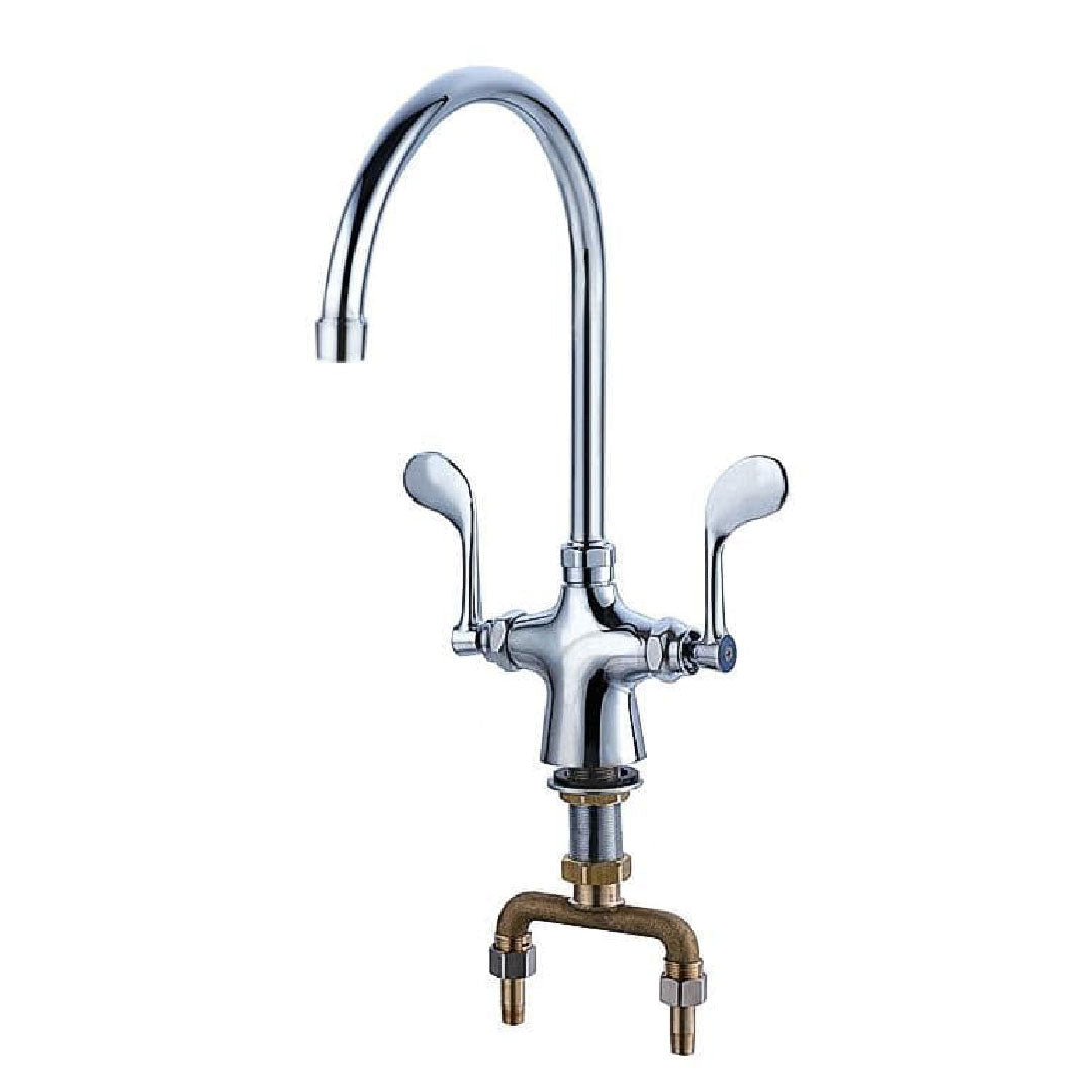 Commercial Heavy Duty Deck Mounted Monobloc Goose Neck Taps - Wrist Action Levers