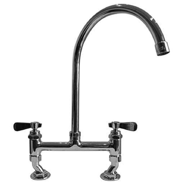 Commercial Heavy Duty Deck Mounted Swan Neck Twin Pedestal Mixer Tap - Catering Taps