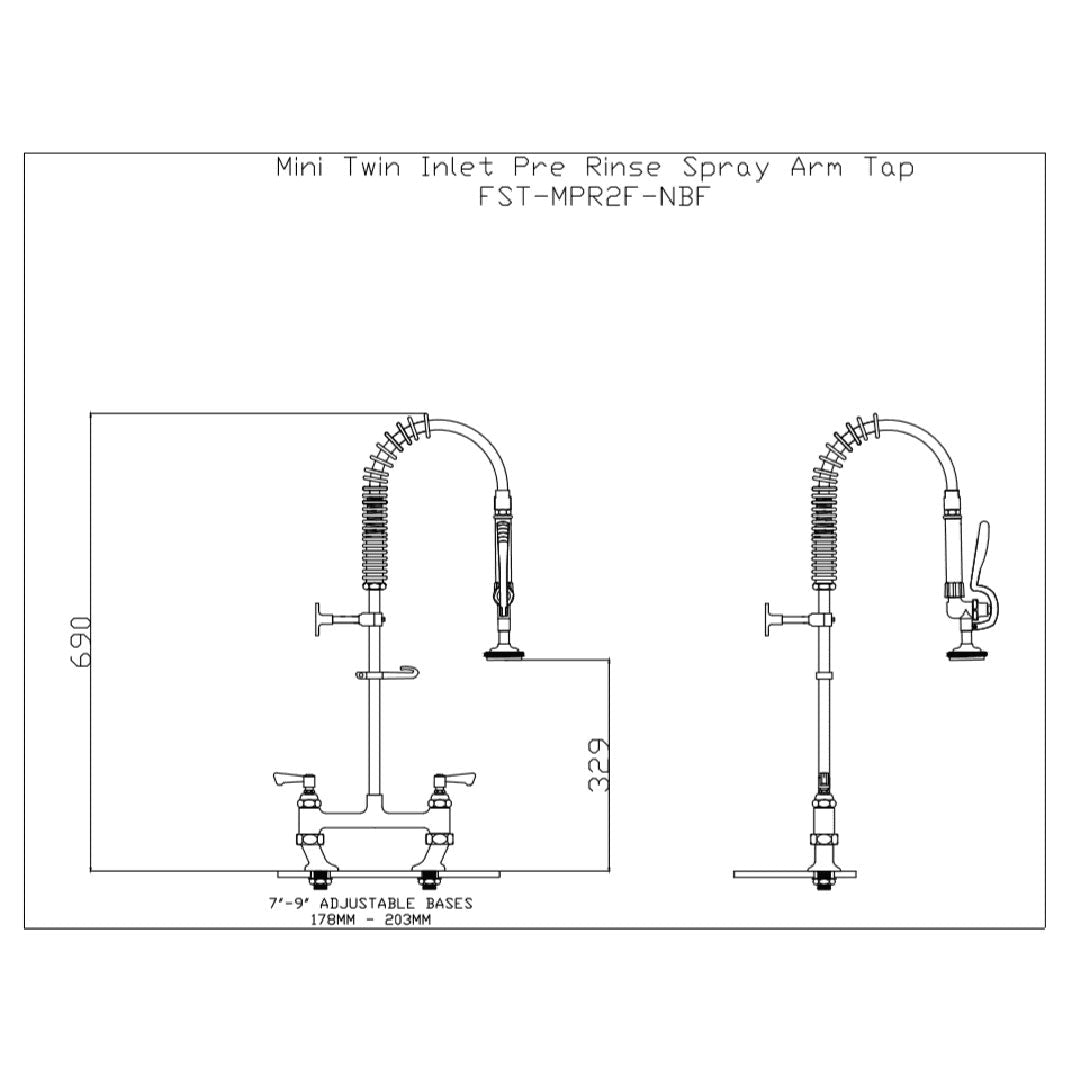 Commercial Mini Twin Inlet Pre Rinse Spray Arm Tap - Catering Taps