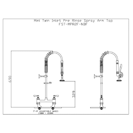 Commercial Mini Twin Inlet Pre Rinse Spray Arm Tap - Catering Taps