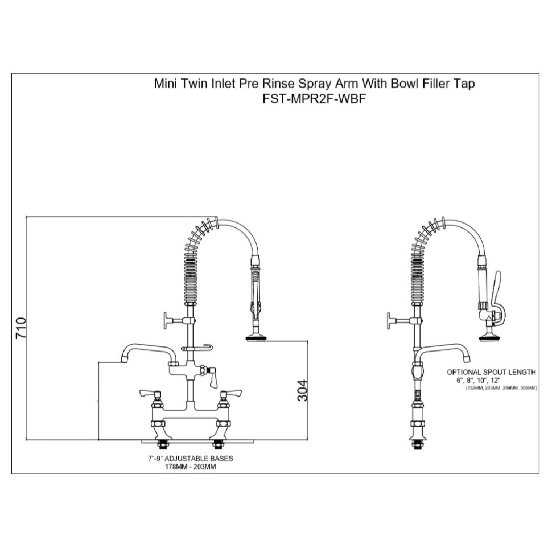 Commercial Mini Twin Inlet Pre Rinse Spray Arm With Bowl Filler Tap