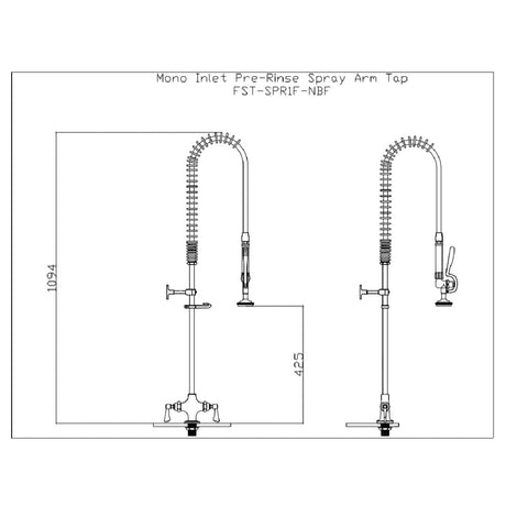 Commercial Mono Inlet Pre - Rinse Spray Arm Tap - Catering Taps