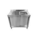 Commercial Single Bowl Sink Cupboard - 1000x600mm - Left Hand Drainer - Catering Taps