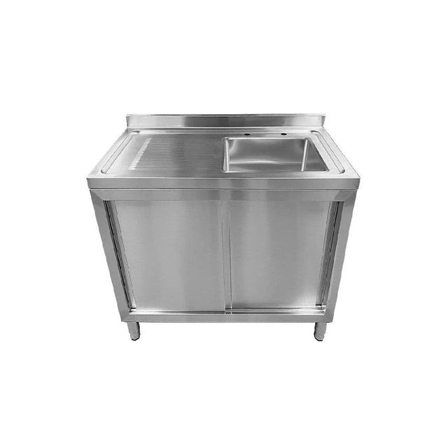 Commercial Single Bowl Sink Cupboard - 1000x600mm - Left Hand Drainer - Catering Taps