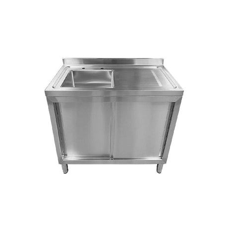 Commercial Single Bowl Sink Cupboard - 1000x600mm - Right Hand Drainer - Catering Taps