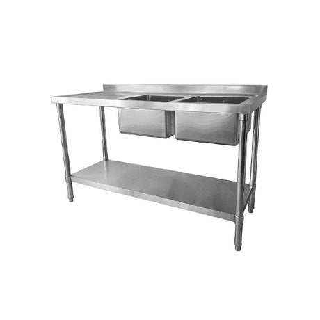Double Bowl Commercial Catering Sink - 1500x600x900mm - Left Hand Drainer - Catering Taps