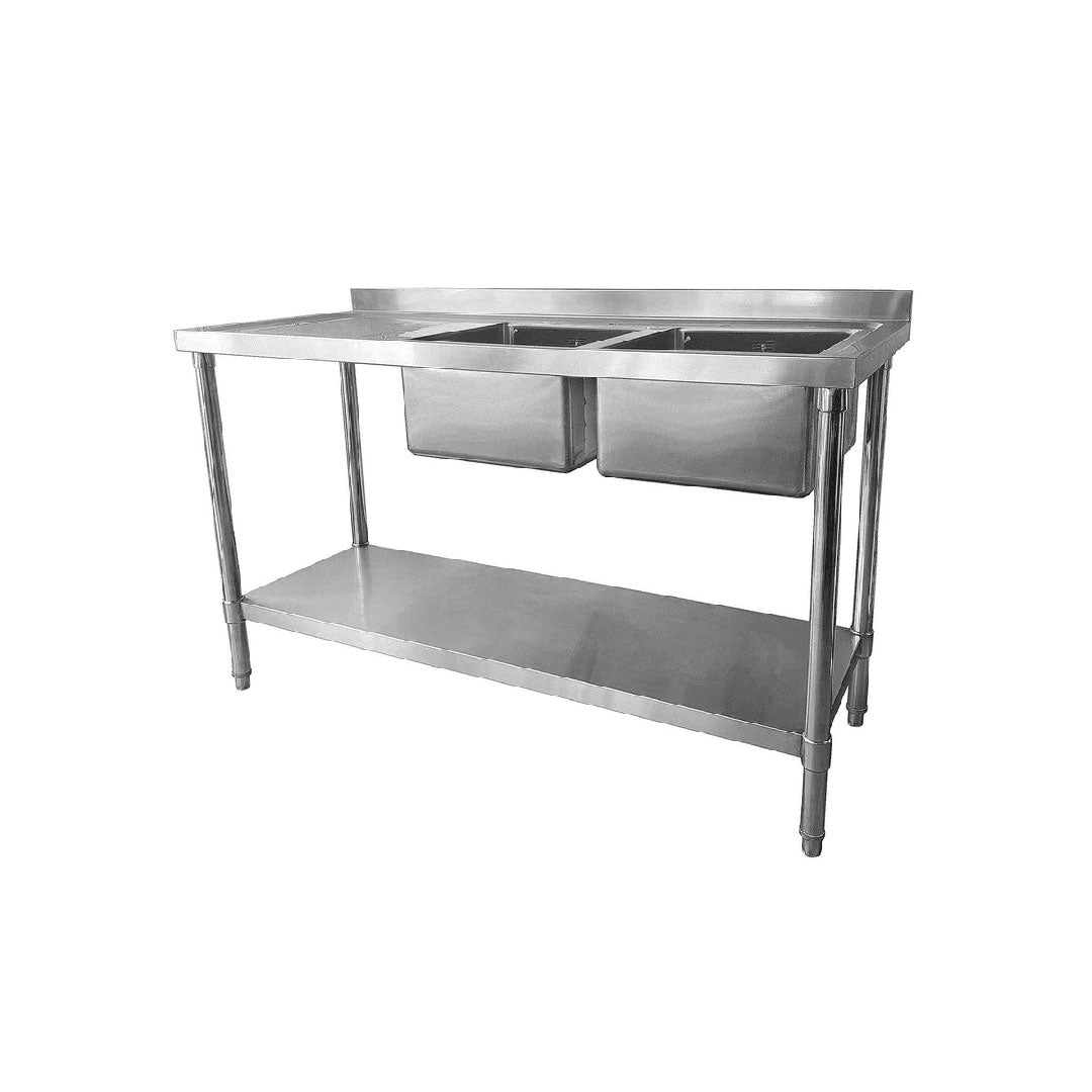 Double Bowl Commercial Catering Sink - 1500x600x900mm - Left Hand Drainer