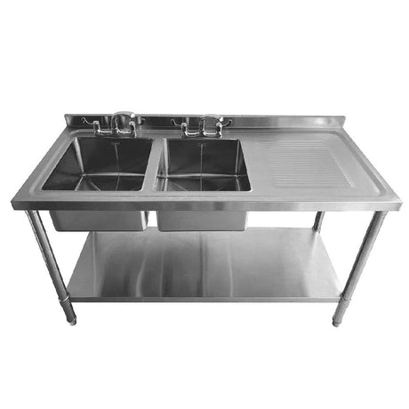 Double Bowl Commercial Catering Sink - 1500x600x900mm - Right Hand Drainer - Catering Taps