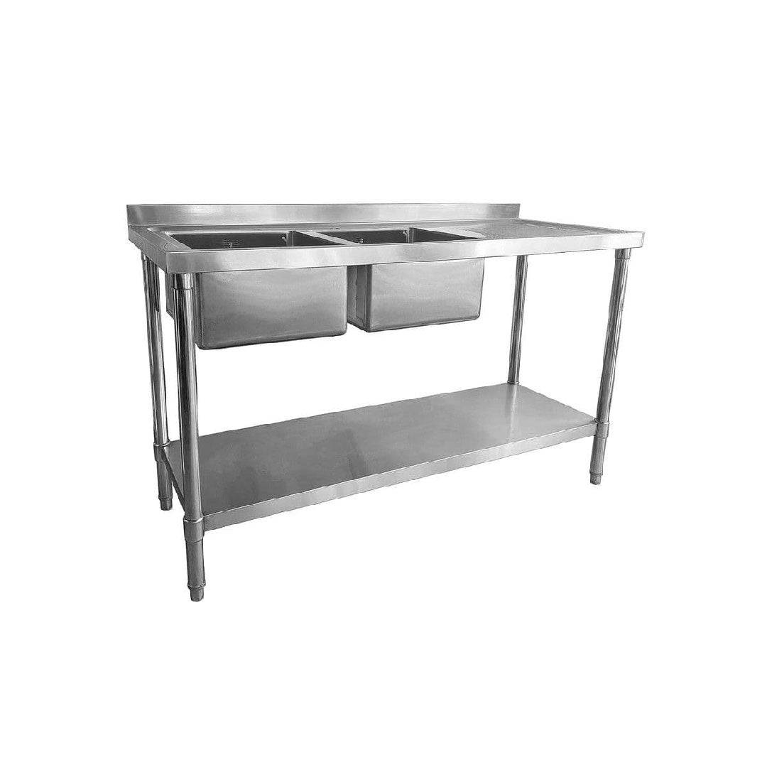 Double Bowl Commercial Catering Sink - 1500x600x900mm - Right Hand Drainer