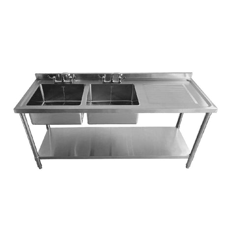 Double Bowl Commercial Catering Sink - 1800x600x900mm - Right Hand Drainer - Catering Taps