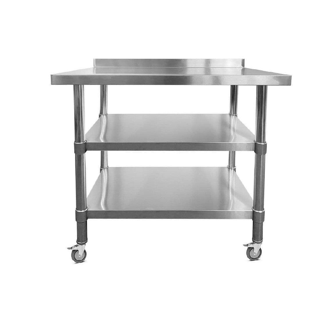 Stainless Steel Wall Prep Table - 1000x600x900mm - Castors - Two Shelves - Catering Taps