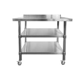 Stainless Steel Wall Prep Table - 1000x600x900mm - Castors - Two Shelves - Catering Taps