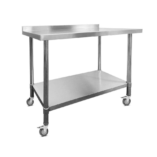 Stainless Steel Wall Prep Table - 1200x600x900mm - Castors - Catering Taps