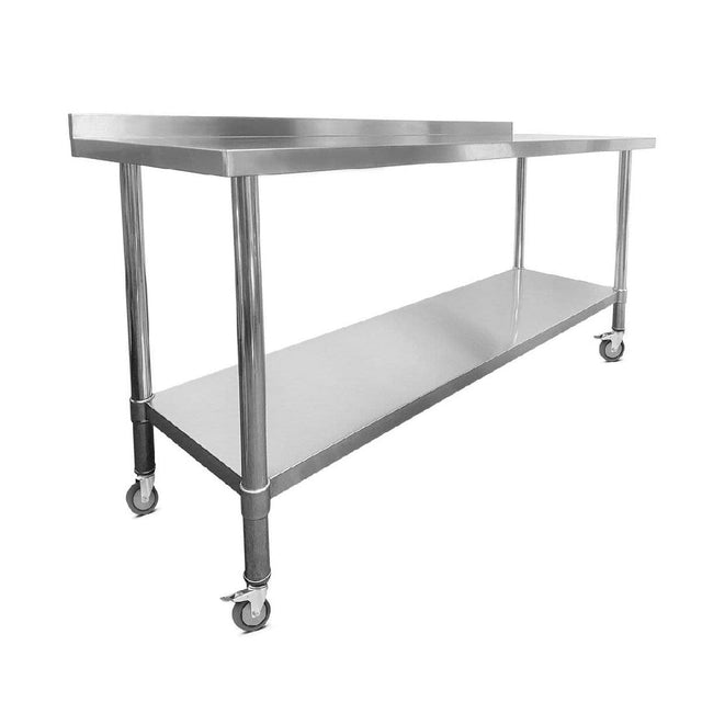 Stainless Steel Wall Prep Table - 1800x600x900mm - Castors - Catering Taps