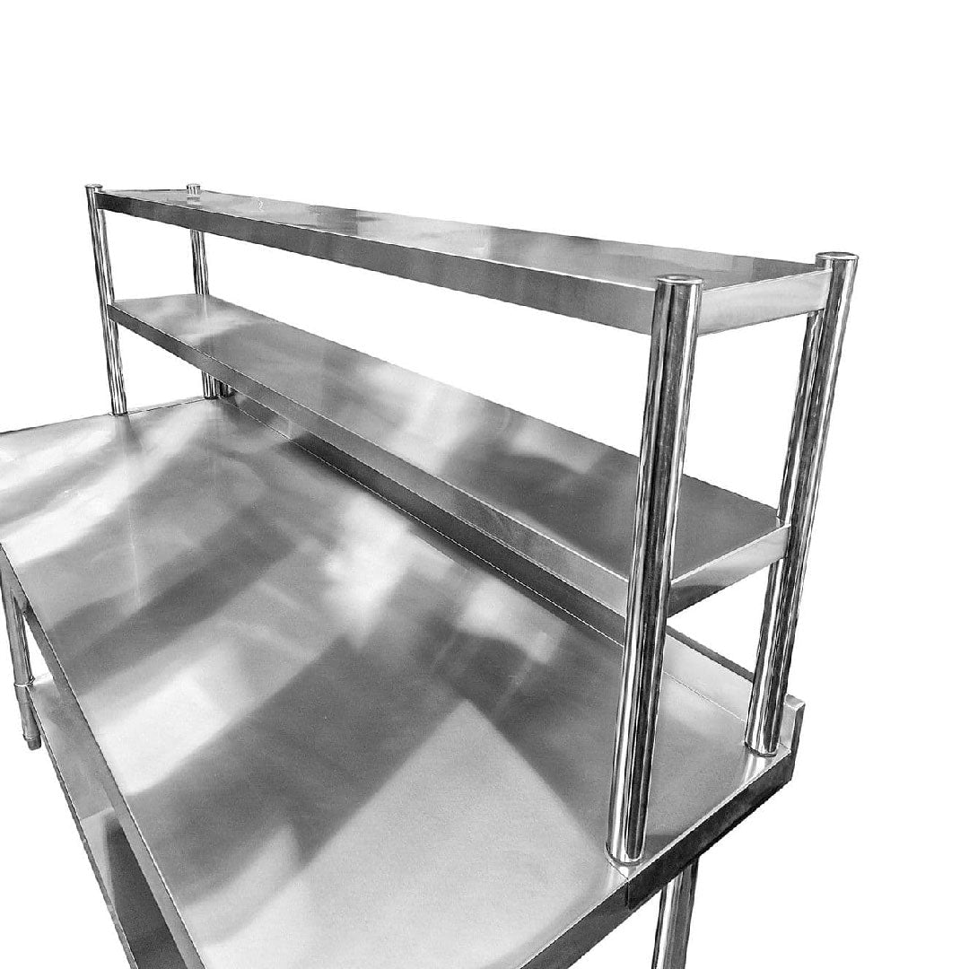 Stainless Steel Wall Prep Table With 2 Shelves & Gantry - 1800x600x900mm - Catering Taps