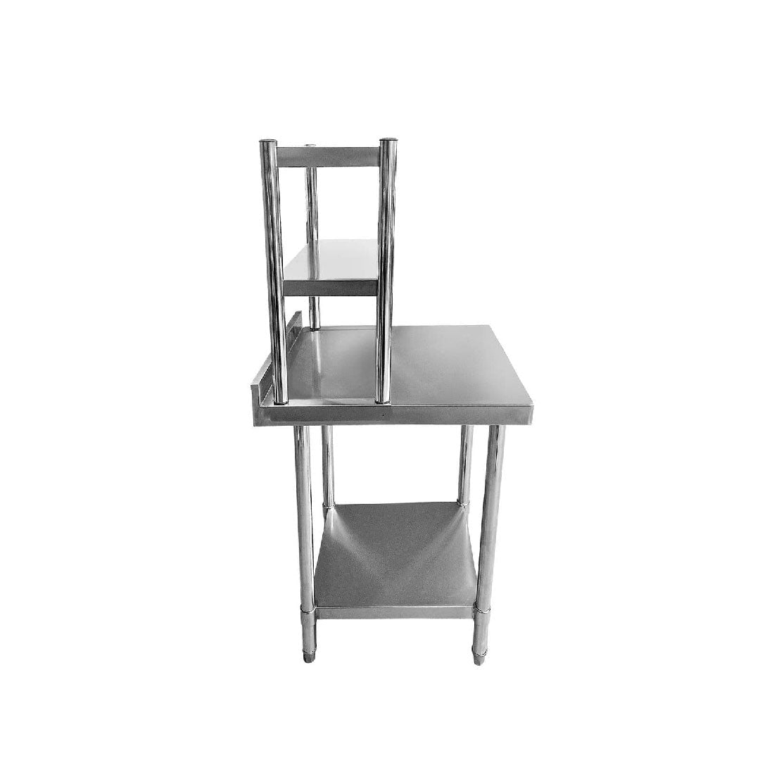 Stainless Steel Wall Prep Table With 2 Shelves & Gantry - 600x600x900mm - Catering Taps