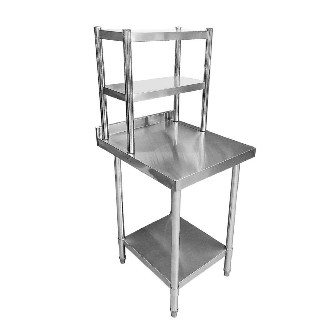 Stainless Steel Wall Prep Table With 2 Shelves & Gantry - 600x600x900mm