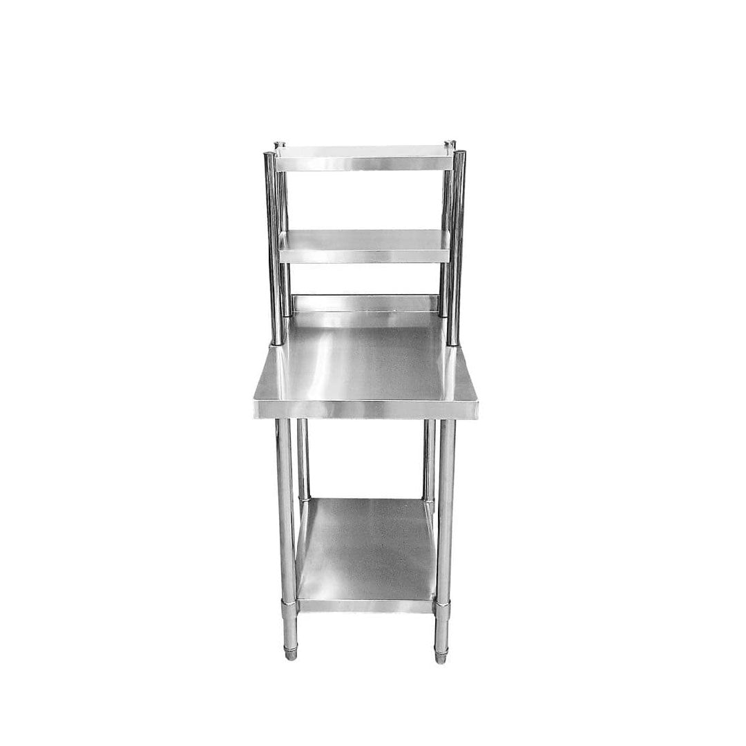 Stainless Steel Wall Prep Table With 2 Shelves & Gantry - 600x600x900mm