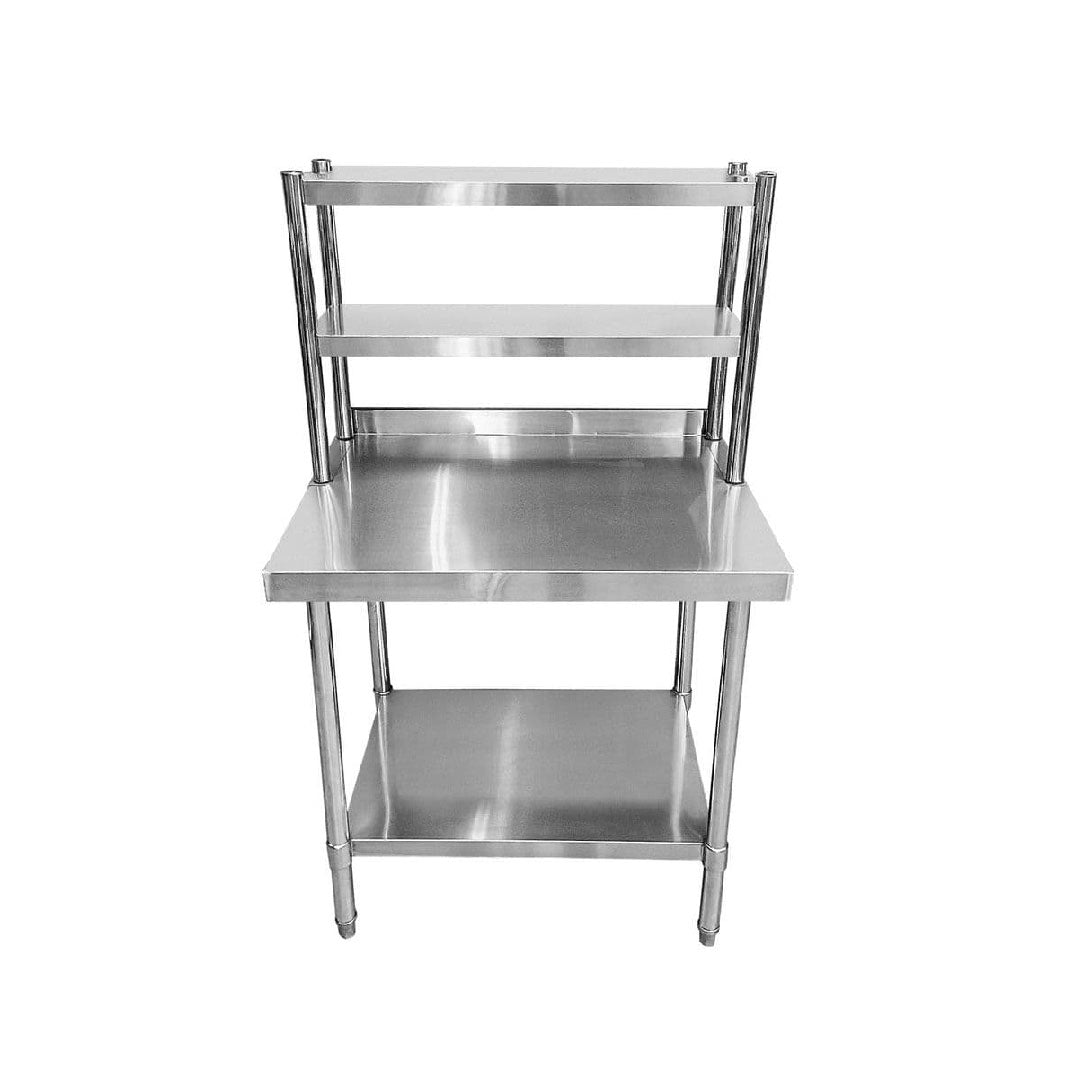 Stainless Steel Wall Prep Table With 2 Shelves & Gantry - 900x600x900mm