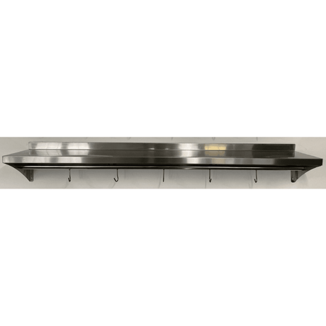 Stainless Steel Wall Shelf With Hook Rail - 1500x400mm - Catering Taps