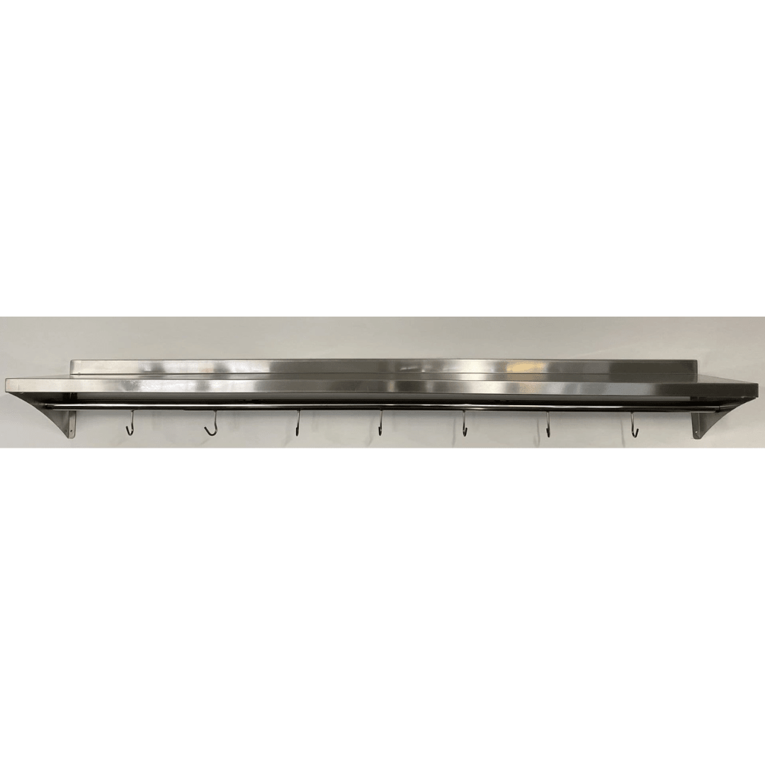 Stainless Steel Wall Shelf With Hook Rail - 1800x400mm - Catering Taps